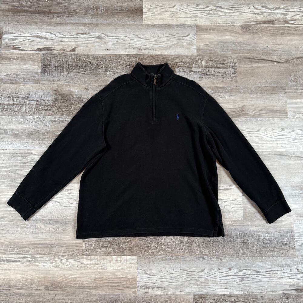 Polo Ralph Lauren Black Quarter Zip Pullover Sweatshirt Cotton Preppy Mens XL